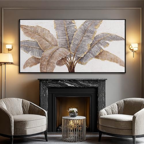Large Canvas Wall Art for Living Room Leaf Wall Decor Figure Prints Pictures Green And Gold Arts White Hand Drawn Paintings for Bedroom Dining Room Gallery