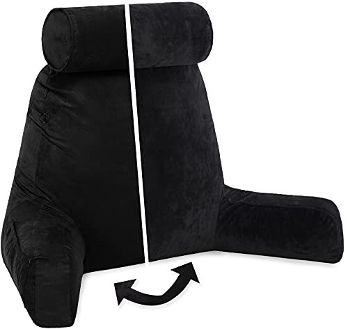 Adult Reading Sit Up Bed Rest Pillow for Bed with Arms & Neck Roll on Bungee Cord