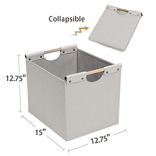 Large Collapsible Storage Bins with Wooden Handles
