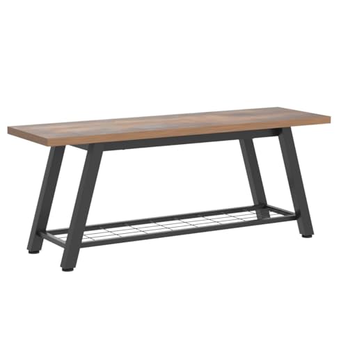 Industrial Entryway Bench Rustic Wood and Metal Storage Bench for Indoor Living Dining Room Bedroom Long Shoe Benches Seat
