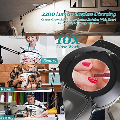 2200 Lumens Magnifying Glass with Light Stand and Clamp