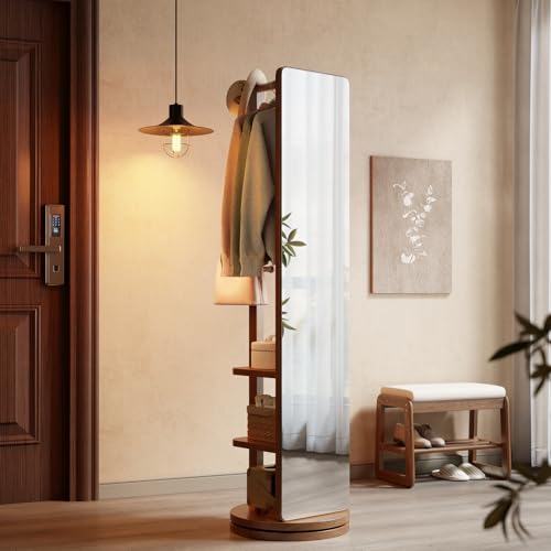 Full Length Mirror Coat Rack Solid Wood Floor Mirror 66"x12" Full Length Mirror with Stand Long Mirrors for Bedroom