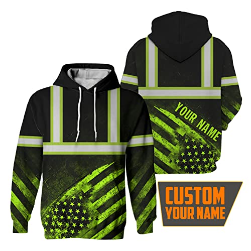US Flag High Visibility Hoodie for Men Reflective Hoodie Safety Workwear for Worker Runner Patriotic ACC02