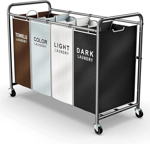 Laundry Hamper Sorter Cart with 4 Sections