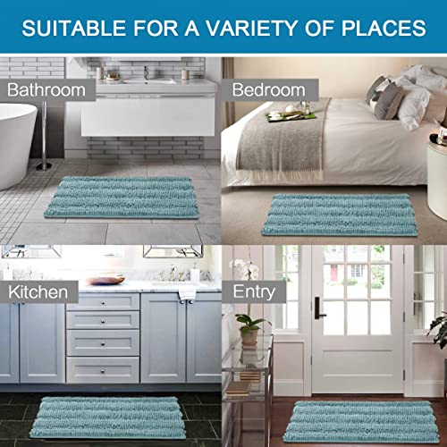 Bathroom Rugs Bath Mats Sets Super Absorbent Chenille Striped Bath Mats Non Skid Machine Wash Dry Rugs for Bathroom Floor Set of 2