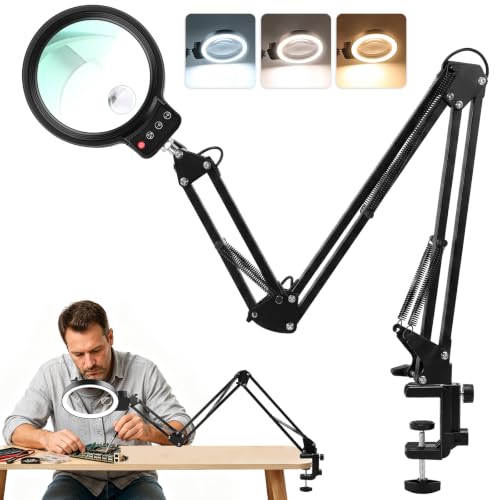12X 30X Magnifying Glass with Light and Clamp