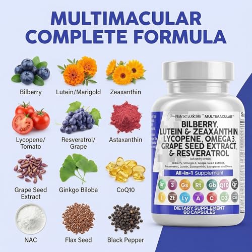 Clean Nutra Eye Vitamins with Bilberry Lutein and Zeaxanthin Supplements Lycopene 40mg Resveratrol Grape Seed Astaxanthin for Eyes