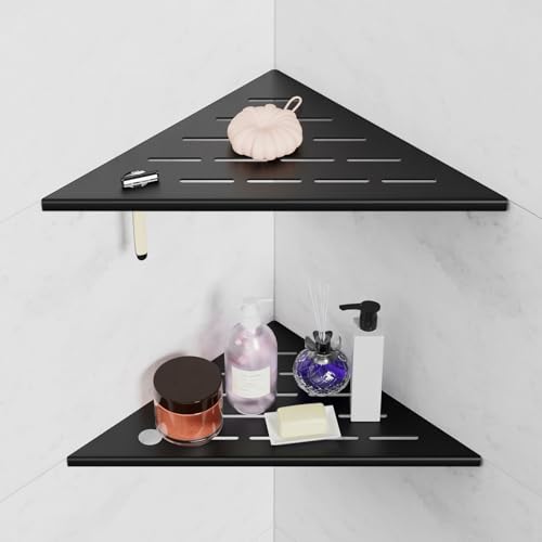 Corner Shower Shelf 10" Matte Black Stainless Steel Slot Design Recessed Corner Shelves