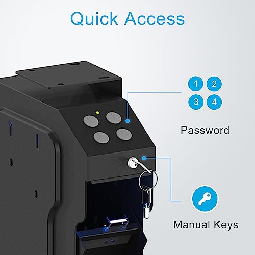 Gun Safe Biometric Quick Access Handgun Firearm Safes for Pistols Drop Down Single Gun Safety for Nightstand Wall Mount Bedside Desk Vehicle Bed Personal Safe with Fingerprint Keypad Lock Key Lock