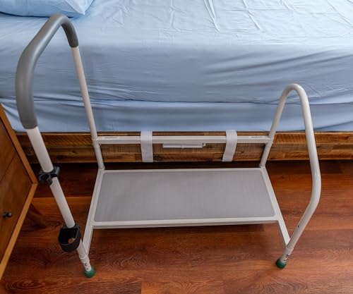 Bed Rails For Elderly with Adjustable Height Bed Step Stool & LED Light for Fall Prevention