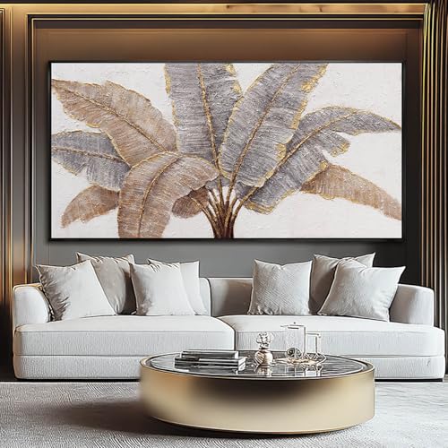 Large Canvas Wall Art for Living Room Leaf Wall Decor Figure Prints Pictures Green And Gold Arts White Hand Drawn Paintings for Bedroom Dining Room Gallery