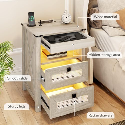 LED Night Stand with Gun Drawer & Charging Station