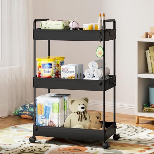 3 Tier Slim Rolling Storage Cart with Wheels Utility Organizer