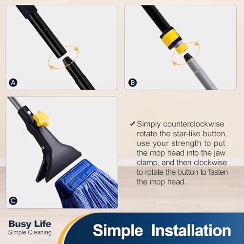 Looped End String Wet Mop Heavy Duty Cotton Mop Commercial Industrial Grade Iron Pole Jaw Clamp Floor Cleaning 51in Long