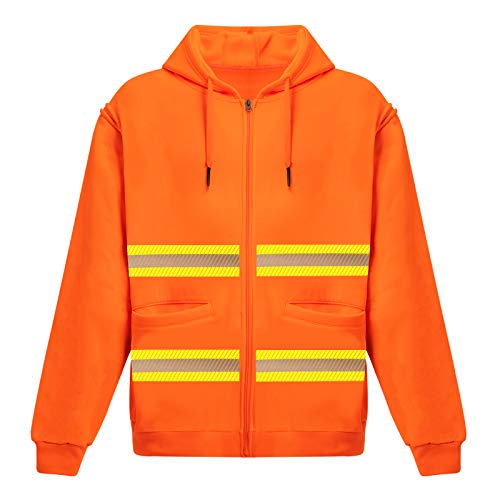 High Visibility Reflective Safety Hoodie Jacket With Removable Sleeves Hi Vis Outdoor Protective Workwear Unisex