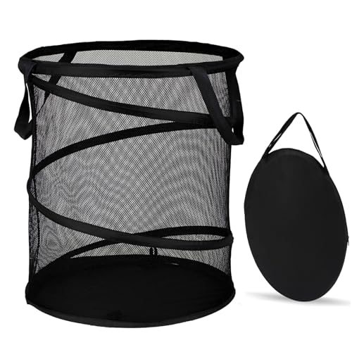 Deluxe Extra Large Strong Pop up Laundry Hamper Basket with Side Long Straps Drawstring Barrel Foldable Hamper for Laundry Room