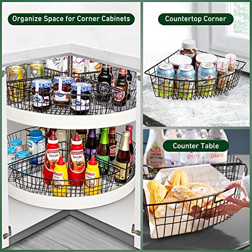 Lazy Susan Wire Storage Organizer Basket with Handle