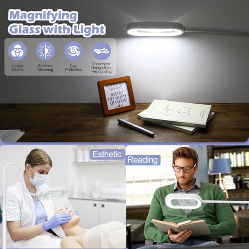 Rectangular Real Glass Magnifying Glass with Light and Stand