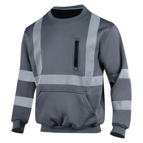 Hi Vis Safety Sweatshirts for Men Reflective ANSI Class 3 High Visibility Construction Work Crew Sweatshirt No Hood