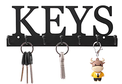 Key Holder Wall Mounted Key Hooks for Wall Decorative with 7 Hooks Black Metal Key Organizer Rack Hanger for Entryway