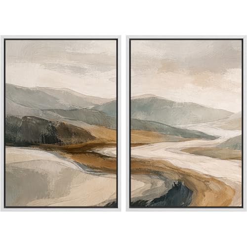Framed Canvas Print Wall Art White Heron Pair in Marsh Coastal Illustrations Modern Art Decorative Bohemian Colorful for Living Room