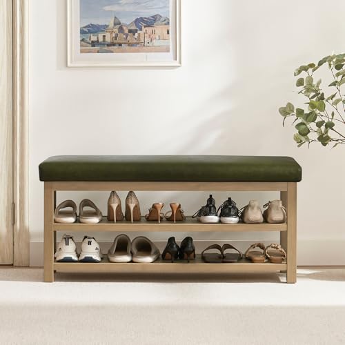 Shoe Rack Bench with Leather Cushion