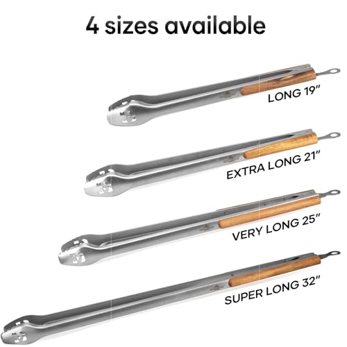 18 Inch Extra Long Stainless Steel BBQ Tongs with Ergonomic Acacia Wood Handle