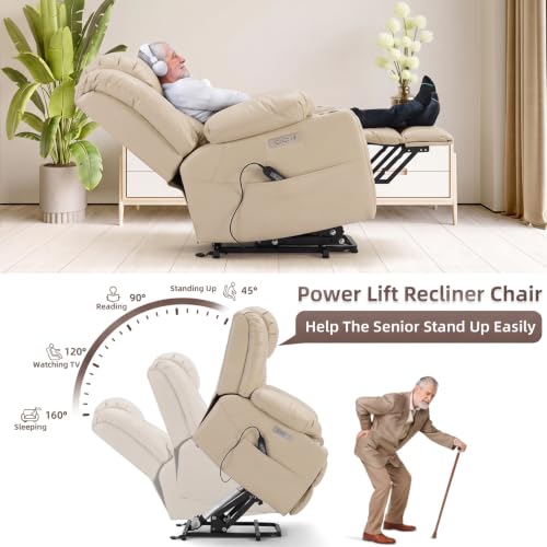 Power Lift Recliner Leather Chair Sofa with Massage & Heat