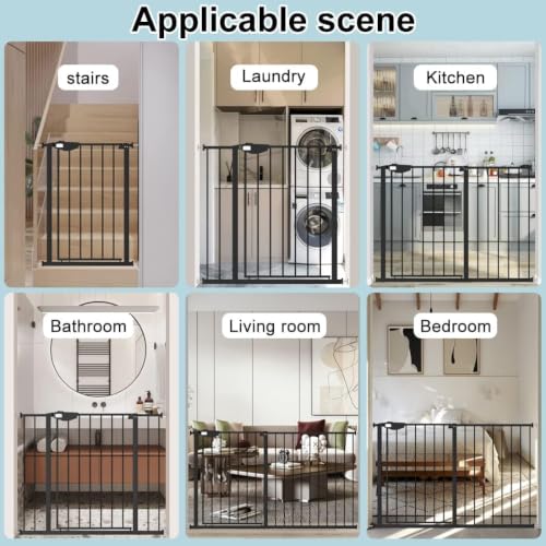 Triple Lock Baby Gate Extra Wide Pressure Mounted Walk Through Swing Auto Close Safety Black Metal Dog Pet Puppy for Stairs