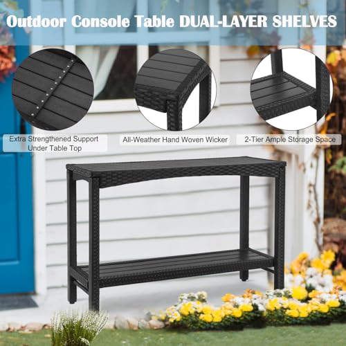 Outdoor Console Table Patio Buffet Bar Storage Organizer 45" Long Wicker Sofa Serving Sideboard Table 2