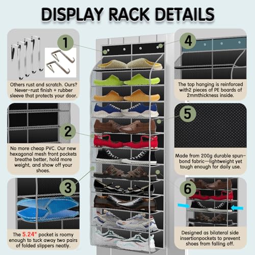 Over The Door Shoe Organizer with 12 Large Breathable Pockets