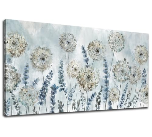 Large Floral Wall Art Grey Cream Brown Flowers Wall Decor Abstract Botanical Canvas Painting Artwork Simple Life Canvas Pictures for Living Room Bedroom Kitchen Home Office Decoration