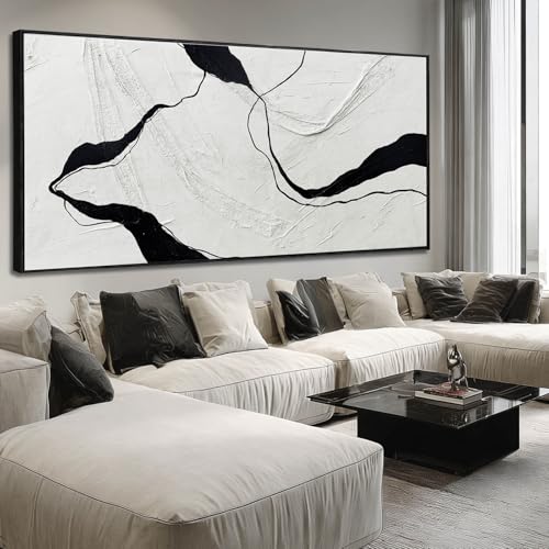 Large Green Flower Black and White Abstract Cow Canvas Wall Art Modern Botanical Animal Painting with Gold Textured Details Decorative Artwork for Living Room Bedroom Office Kitchen