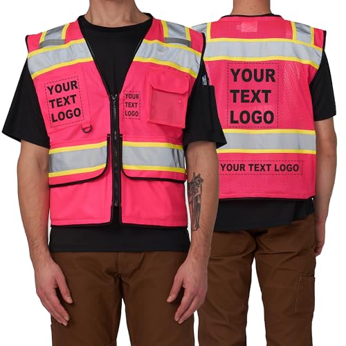 High Vis Reflective Safety Vest for Men Women Zipper Ipad Pockets Mesh Construction Apparel Neon Vest for Work
