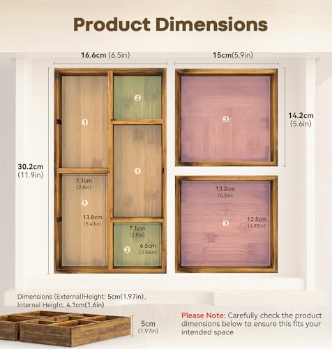 Bamboo Desk Drawer Organizer with Removable Dividers