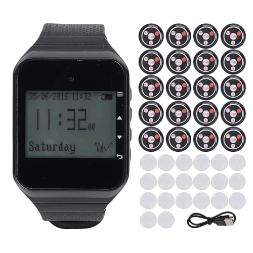 Wireless Caregiver Pager Call for Patient Nurse Alert System for Elderly Monitoring 328ft Water Proof Call Bell for Home 1 Receiver Wrist Pager 20 Desk Call Bells