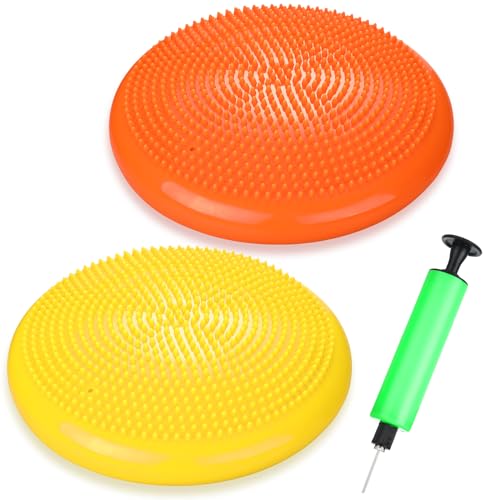 2 Pcs Wiggle Seat Inflated Wobble Cushion Flexible Balance Disc with Air Pump for Core Stability Strengthening Improving Posture Physical Exercise