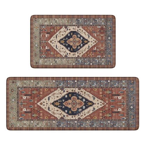 KIMDOE Boho Kitchen Rugs and Mats 2PCS Cushioned Anti Fatigue Kitchen Mat Non