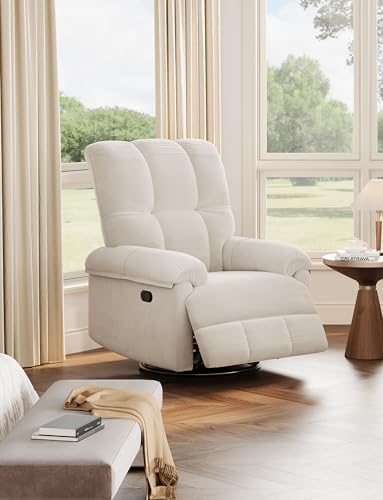 Swivel Rocking Nursery Recliner Chair Rocker Recliner Glider Deep Seat PU Leather Sofa Chair with high Backrest for Nursery