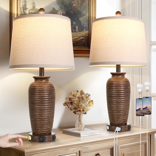 25" Farmhouse Jar Table Lamps Set og 2 Retro Farmhouse Rustic Bedside Lamp