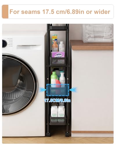 Slim Storage Cart 4 Tier with Pull Out Basket Bathroom Organizer Rolling cart