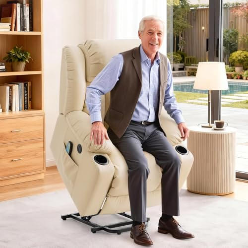 Power Lift Recliner Chair for Elderly Breathable Leather Recliner Chair with Massage and Heat for People Limited Mobility