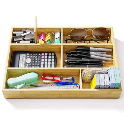 Bamboo Desk Drawer Organizer with Removable Dividers