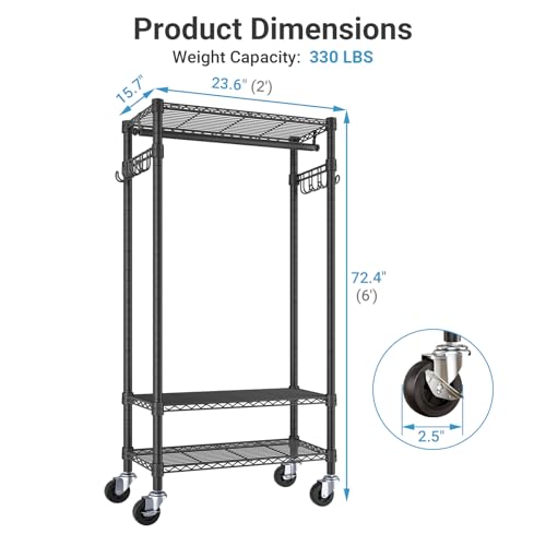 R3 Rolling Clothes Rack Heavy Duty Portable Closet for Hanging Cloth