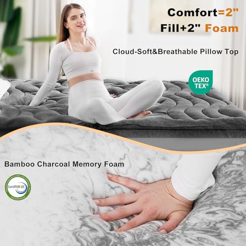 Dual Layer 4 Inch Cooling Memory Foam Mattress Topper