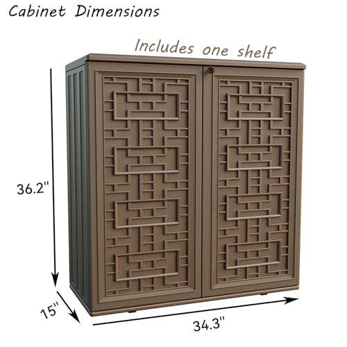 Mrossa Indoor Outdoor Storage Cabinet Waterproof with 1 Shelves Resin Outdoor Cabinets for Patio