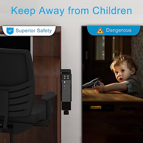 Gun Safe Biometric Quick Access Handgun Firearm Safes for Pistols Drop Down Single Gun Safety for Nightstand Wall Mount Bedside Desk Vehicle Bed Personal Safe with Fingerprint Keypad Lock Key Lock