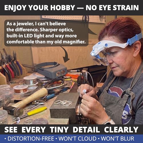 Magnifying Glasses with LED Light Headband Case Hands Free Lighted Head Magnifier for Hobby Crafts Ccross Stitch Macular Degeneration Painting Close Work