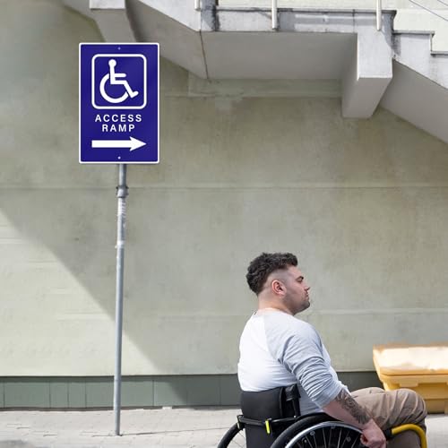 Handicap Access Ramp Sign 8 × 12 Inch Aluminum Waterproof Right Arrow Direction Signage Reflective ADA Accessibility Symbol Wheelchair Signs
