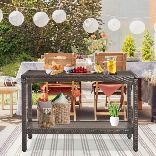 Outdoor Console Table Patio Buffet Bar Storage Organizer 45" Long Wicker Sofa Serving Sideboard Table 2